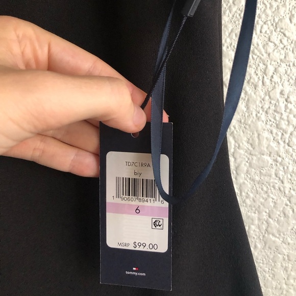 TOMMY HILFIGER Womens Black Button Faux-pocket Short Sleeve Shift Dress 6 - Picture 4 of 4